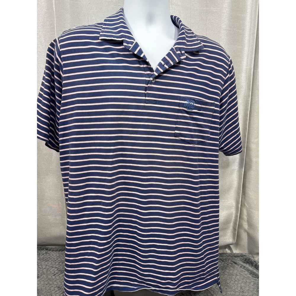 B. Draddy USA Mens Large Navy Pink Striped‎ Pima Cotton Stretch Polo Shirt MCC
